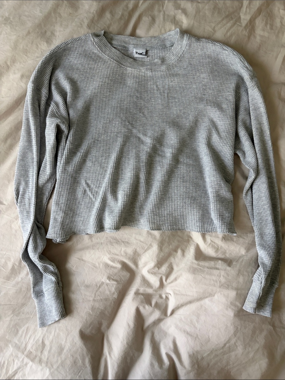 TNA Heather Gray Waffle Knit Long-Sleeve Crop Top